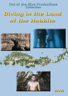 DVD cover with pictures of Komodo dragons, hobbit man, diving under the Maumere pier. 